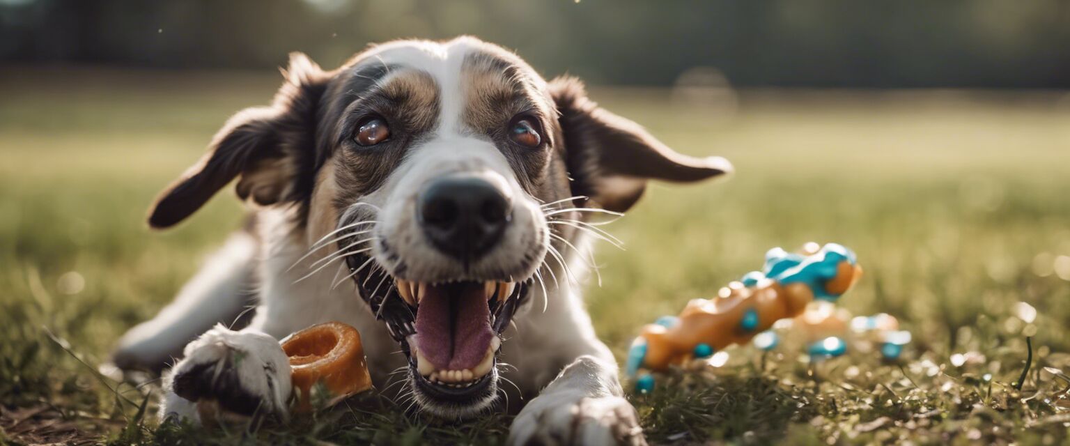 Dog playing with dental chew toy