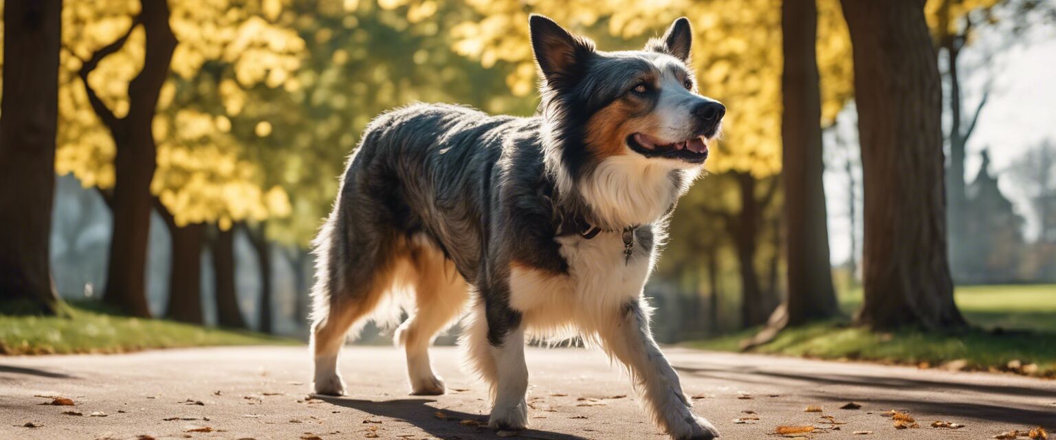 Senior dog walking in a park